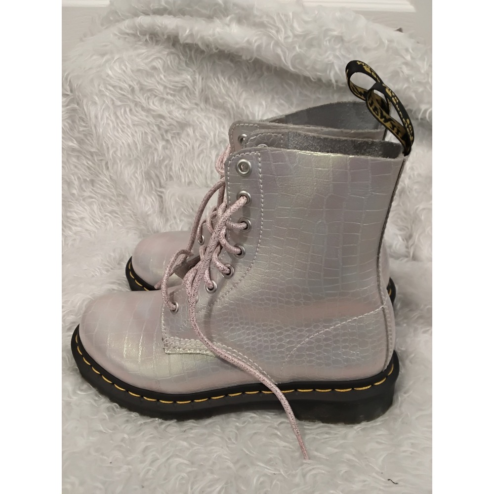 Dr. Martens 1460 Pascal Iridescent Silver Croc Embossed Boots Womens 7 - Picture 2 of 8